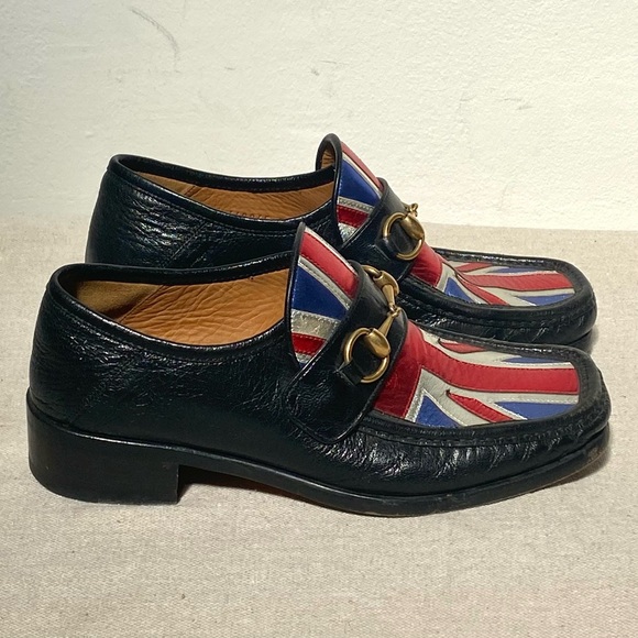 Gucci black brass horsebit union jack uk flag metallic loafers size 5 - Picture 5 of 11
